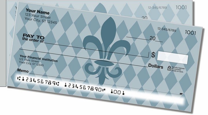 Blue Fleur de Lis Side Tear Personal Checks