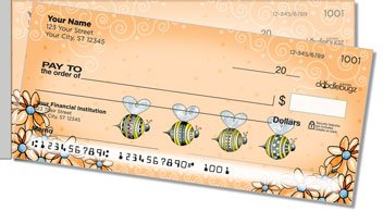 Orange Daisies with Bees Side Tear Personalized Checks